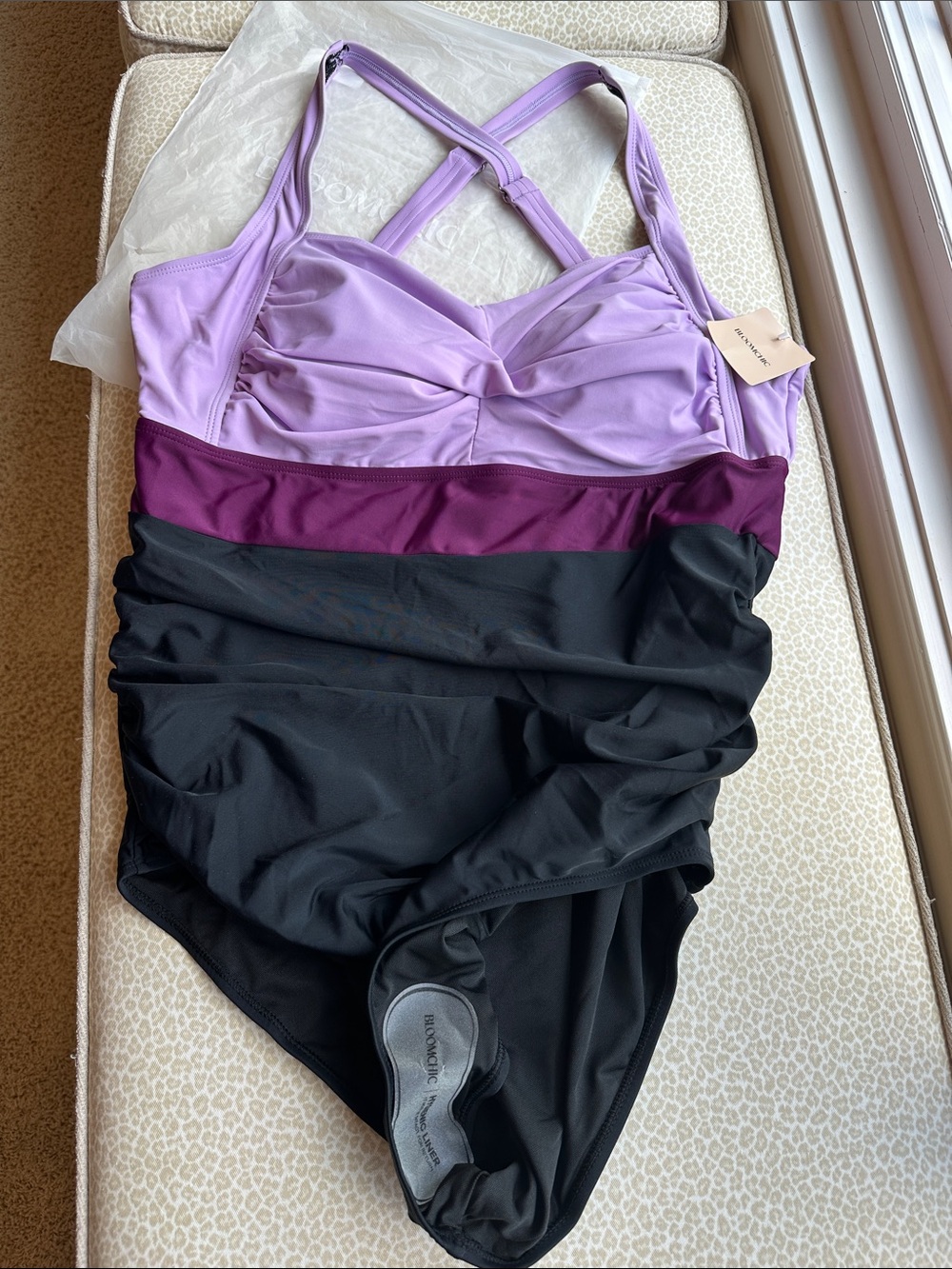 New Bloomchic Lavender, Plum & Black One Piece Tummy Control Swimsuit 18-20/2X